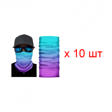 Бандана труба (бафф) омбре из голубого в фиолетовый (Набор 10 шт.)