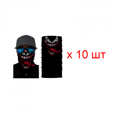 Бандана труба (бафф) веном "Агрессивный оскал" (Набор 10 шт.)