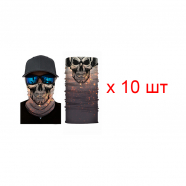 Бандана труба (бафф) "Череп в наушниках" (Набор 10 шт.)
