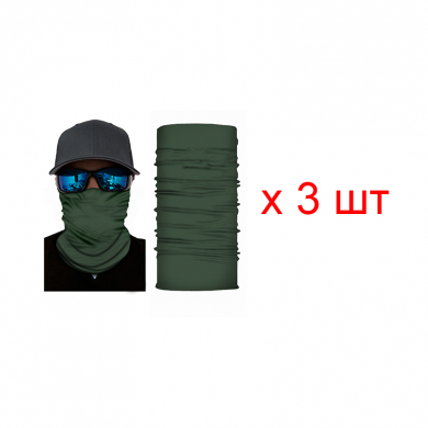 Бандана труба (бафф), цвет темно-зеленый (Набор 3 шт.)