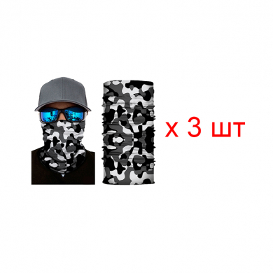 Бандана труба (бафф) "Черно-белый камуфляж" (Набор 3 шт.)