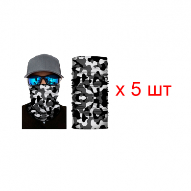 Бандана труба (бафф) "Черно-белый камуфляж" (Набор 5 шт.)