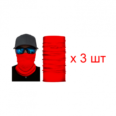 Бандана труба (бафф), цвет красный (Набор 3 шт.)