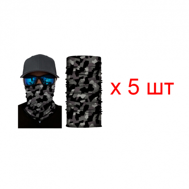 Бандана труба (бафф) "Камуфляж", цвет темно-серый (Набор 5 шт.)