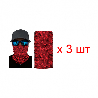Бандана труба (бафф) "Узоры", цвета красный, черный (Набор 3 шт.)
