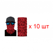 Бандана труба (бафф) "Узоры", цвета красный, черный (Набор 10 шт.)
