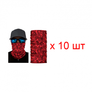 Бандана труба (бафф) "Узоры", цвета красный, черный (Набор 10 шт.)