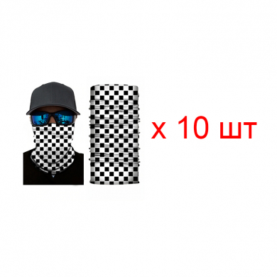 Бандана труба (бафф) "Черно-белая" (Набор 10 шт.)