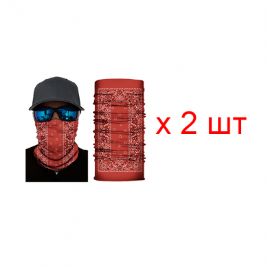 Бандана труба (бафф) "Узоры", цвет красный (Набор 2 шт.)