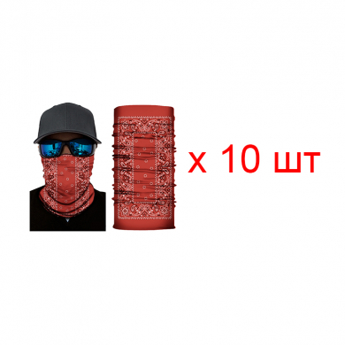 Бандана труба (бафф) "Узоры", цвет красный (Набор 10 шт.)