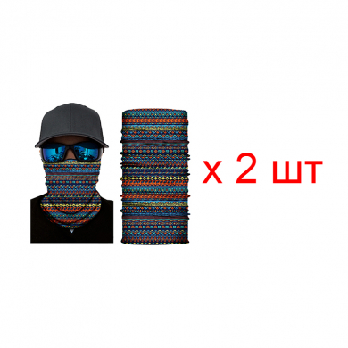 Бандана труба (бафф) "Горизонтальные узоры", цвет синий (Набор 2 шт.)