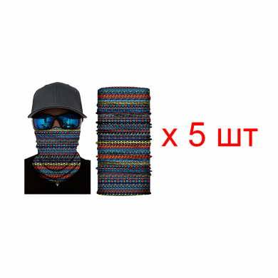 Бандана труба (бафф) "Горизонтальные узоры", цвет синий (Набор 5 шт.)
