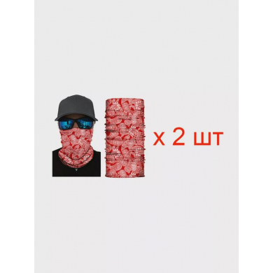 Бандана труба (бафф) "Узоры красные" (Набор 2 шт.)