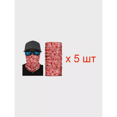 Бандана труба (бафф) "Узоры красные" (Набор 5 шт.)