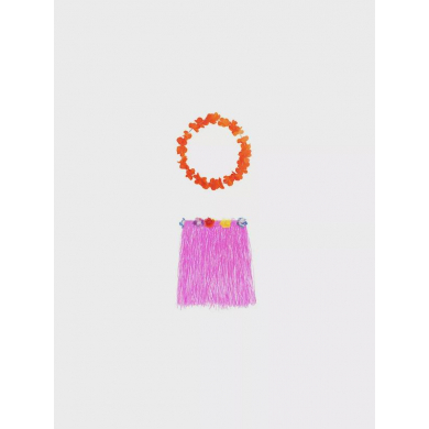 Юбка гавайская 40 см розовая, гавайское ожерелье "Цветочки", цвет оранжевый