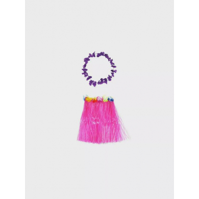 Гавайская юбка 60 см, цвет розовый, гавайское ожерелье "Цветочки", цвет фиолетовый