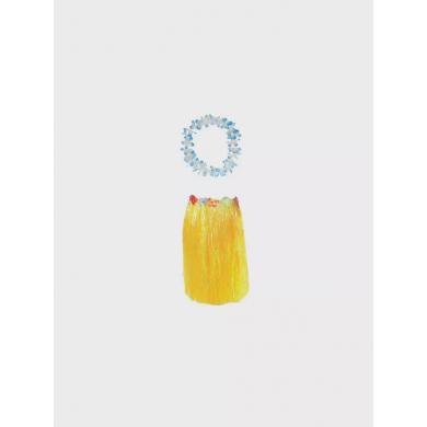 Гавайская юбка желтая, 60 см, ожерелье гавайское "Двухцветное", цвет бело-синий-голубой