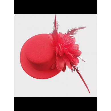 Шляпка на заколке карнавальная "Цветок с перьями", 13 см, цвет красный (Набор 3 шт.)