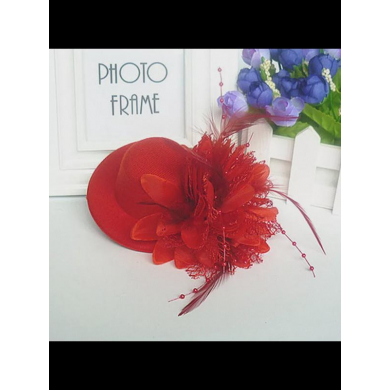 Шляпка на заколке карнавальная "Цветок с перьями", 13 см, цвет красный (Набор 20 шт.)