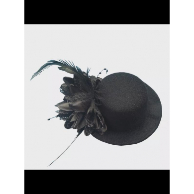Шляпка на заколке карнавальная "Цветок с перьями", 13 см, цвет черный (Набор 20 шт.)
