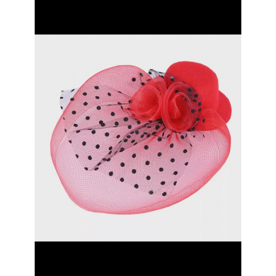 Шляпка на заколке карнавальная с вуалью, 13см, цвет красный (Набор 3 шт.)