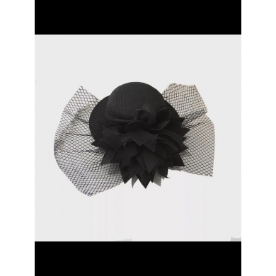 Шляпка на заколке карнавальная с большим цветком, 13 см, цвет черный (Набор 20 шт.)