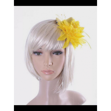 Шляпка на заколке карнавальная "Цветок с перьями", 13 см, цвет желтый (Набор 20 шт.)