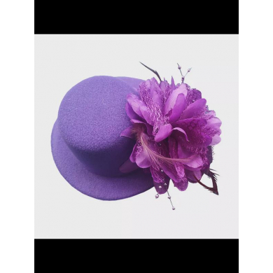 Шляпка на заколке карнавальная "Цветок с перьями", 13 см, цвет фиолетовый (Набор 20 шт.)