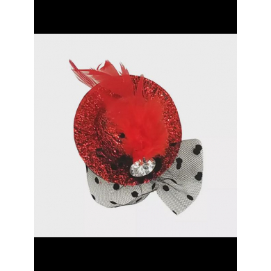 Шляпка красная на заколке карнавальная блестящая с камушком, 8 см (Набор 2 шт.)