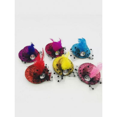 Шляпка красная на заколке карнавальная блестящая с камушком, 8 см (Набор 6 шт.)