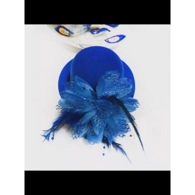 Шляпка на заколке карнавальная "Цветок с перьями", 13 см, цвет синий (Набор 2 шт.)