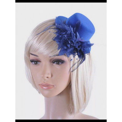 Шляпка на заколке карнавальная "Цветок с перьями", 13 см, цвет синий (Набор 10 шт.)