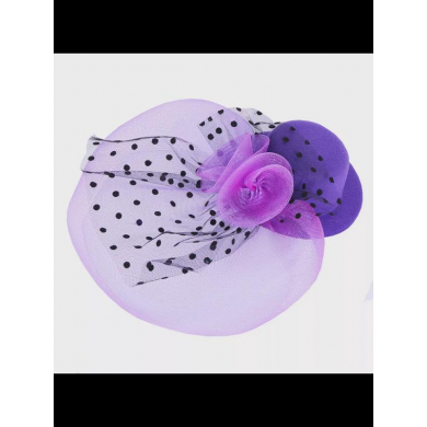 Шляпка на заколке карнавальная с вуалью, 13см, цвет фиолетовый (Набор 3 шт.)