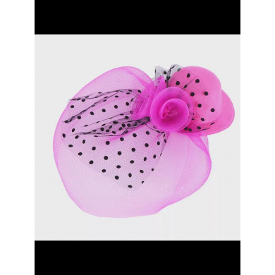 Шляпка на заколке карнавальная с вуалью, 13см, цвет розовый (Набор 10 шт.)