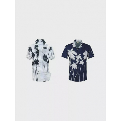 Комплект гавайских рубашек  синяя и белая с пальмами, размер S (Набор 2 шт.)