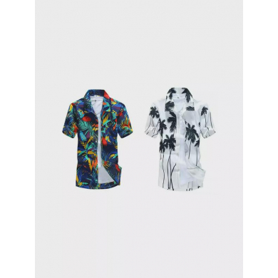 Комплект гавайских рубашек  синяя с цветами, белая с пальмами размер XL, 2 шт