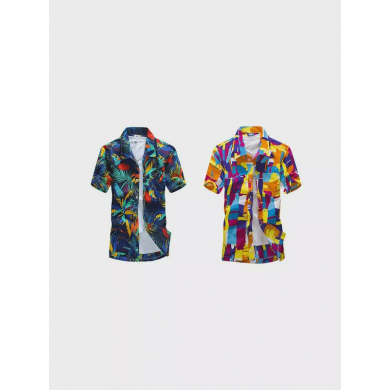 Комплект гавайских рубашек  синяя с цветами, оранжевая желтая голубая размер XXL, 2 шт