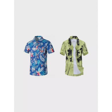 Комплект гавайских рубашек  синяя с цветами, желтая с пальмами размер XXL, 2 шт