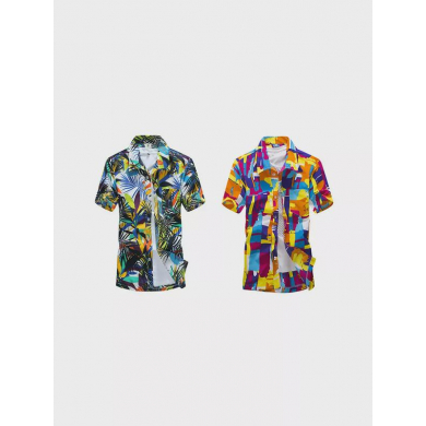 Комплект гавайских рубашек  синяя с цветами, оранжевая желтая голубая размер XXXL, 2 шт