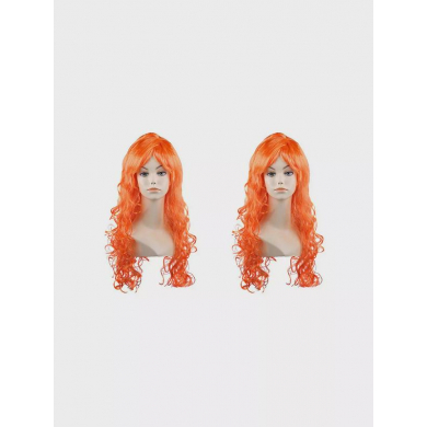 Парик карнавальный  длинный  кудрявый 60см цвет оранжевый (Набор 2 шт.)