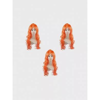 Парик карнавальный  длинный  кудрявый 60см цвет оранжевый (Набор 3 шт.)