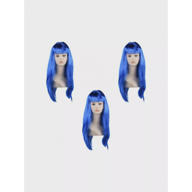Парик прямой длинный 60 см, цвет синий (Набор 3 шт.)