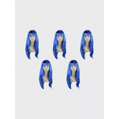 Парик прямой длинный 60 см, цвет синий (Набор 5 шт.)