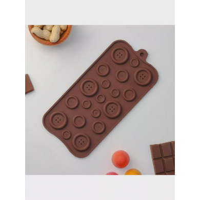 Форма силиконовая для льда и кондитерских украшений Доляна "Пуговки", 22x10,5 см, 19 ячеек, цвет шоколадный