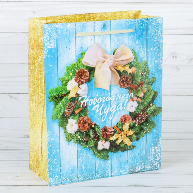 Пакет ламинированный вертикальный "Новогодний венок", 23х27х8 см