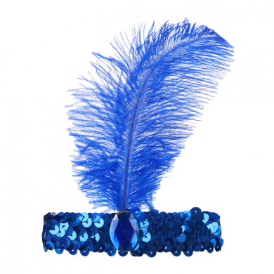 Повязка синяя на голову с пером "Леди Чикаго", гангстерская вечеринка ободок карнавальный, кабаре гэтсби казино гангстеры