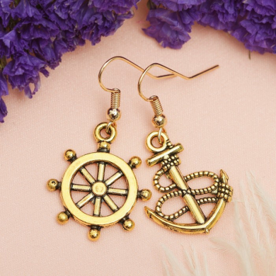 Серьги металл "Морячка", цвет черненое золото