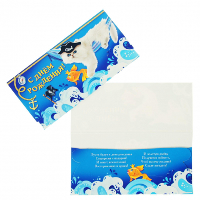 Конверт для денег "С Днем Рождения!" кот-пират