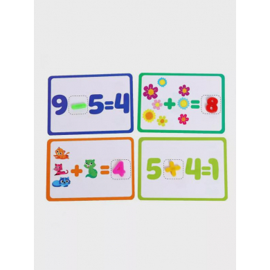 Обучающий набор: цифры на магнитах с карточками "Веселая математика", карточки с заданиями, по методике Монтессори