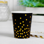 Стакан бумажный одноразовый "Конфетти" с тиснением, 250 мл, набор 6 шт., цвет черный